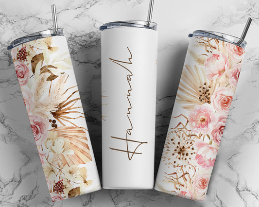 Neutral Floral Tumbler w/ personalization